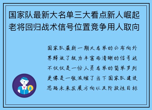 国家队最新大名单三大看点新人崛起老将回归战术信号位置竞争用人取向